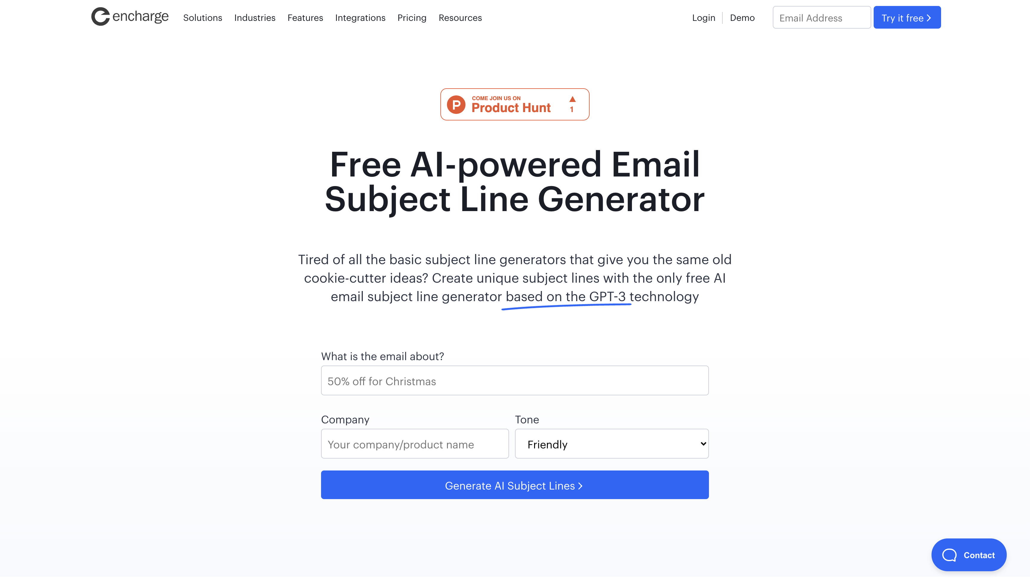 Free AI Email Subject Line Generator by Encharge - скріншот 2